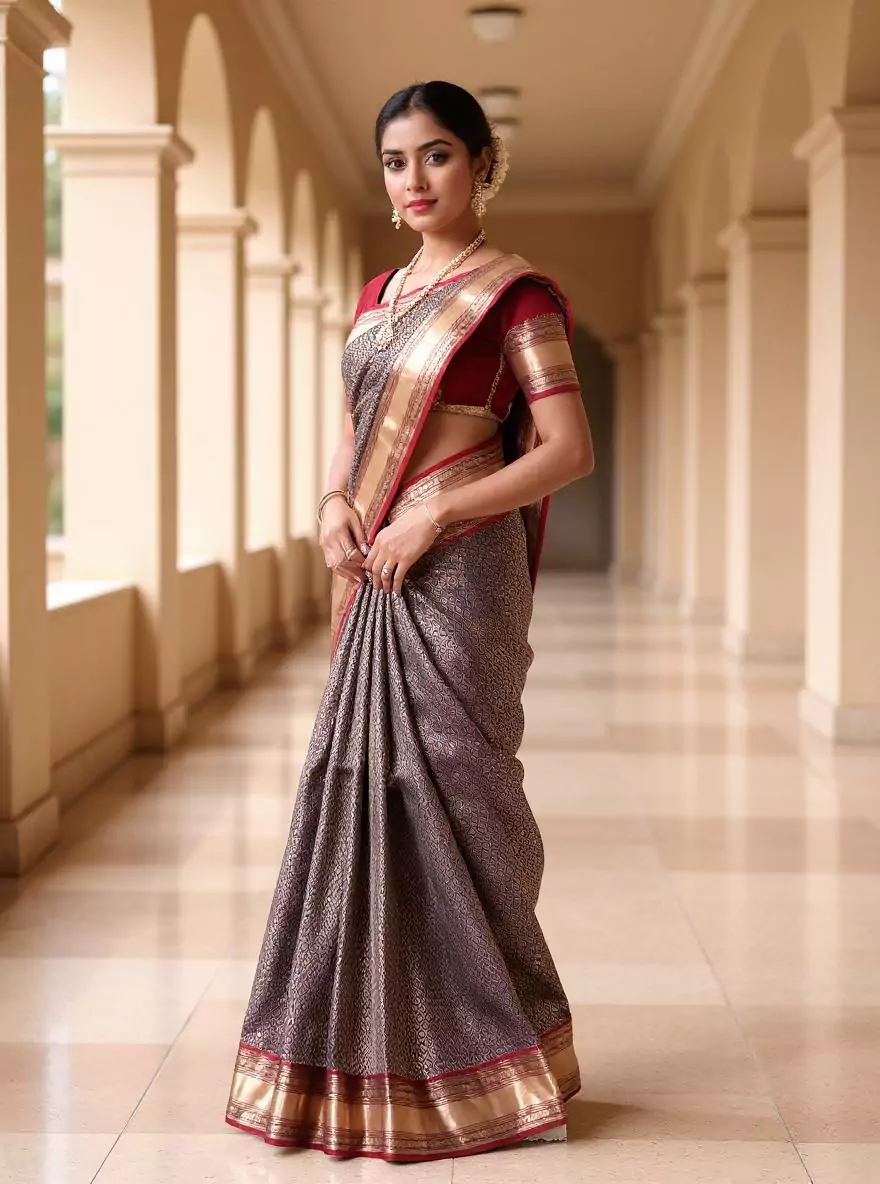 Floral Hand Print Light Pink Tussar Jute Saree