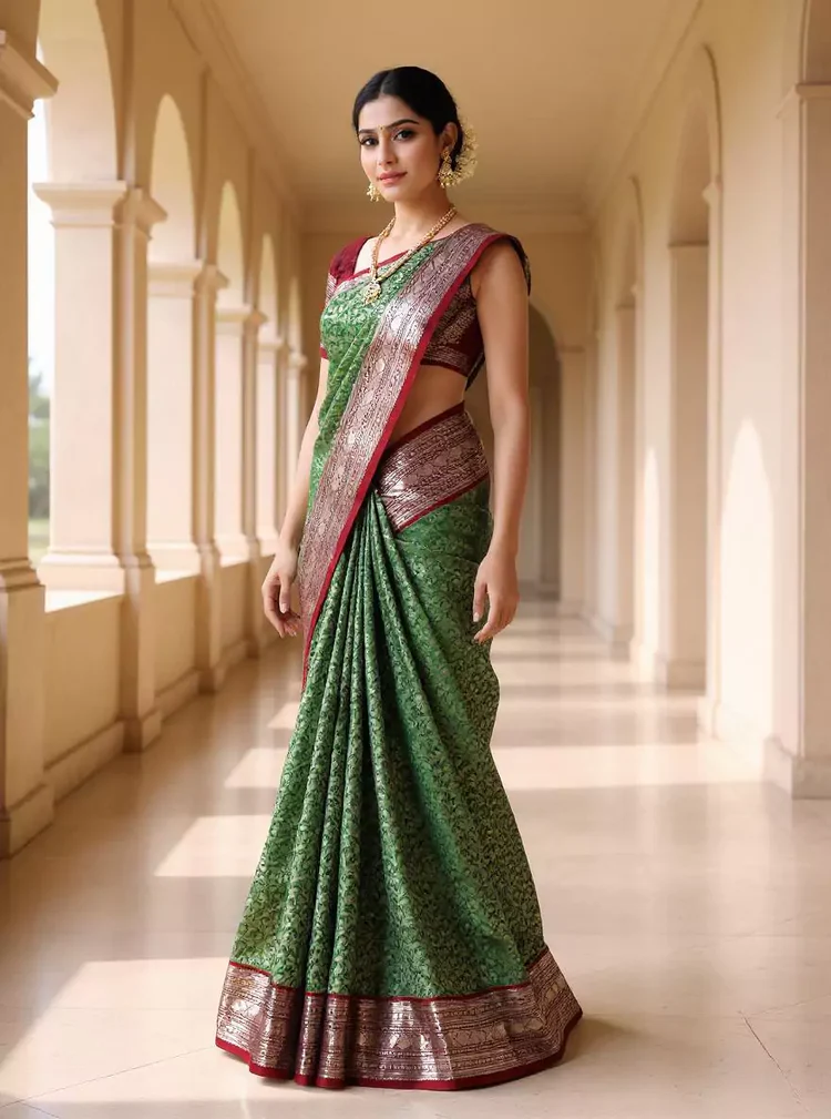 Magenta Zari Booti's Semi Georgette Fancy Saree