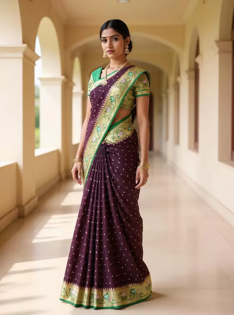 Wine Zari Booti's Semi Georgette Fancy Saree