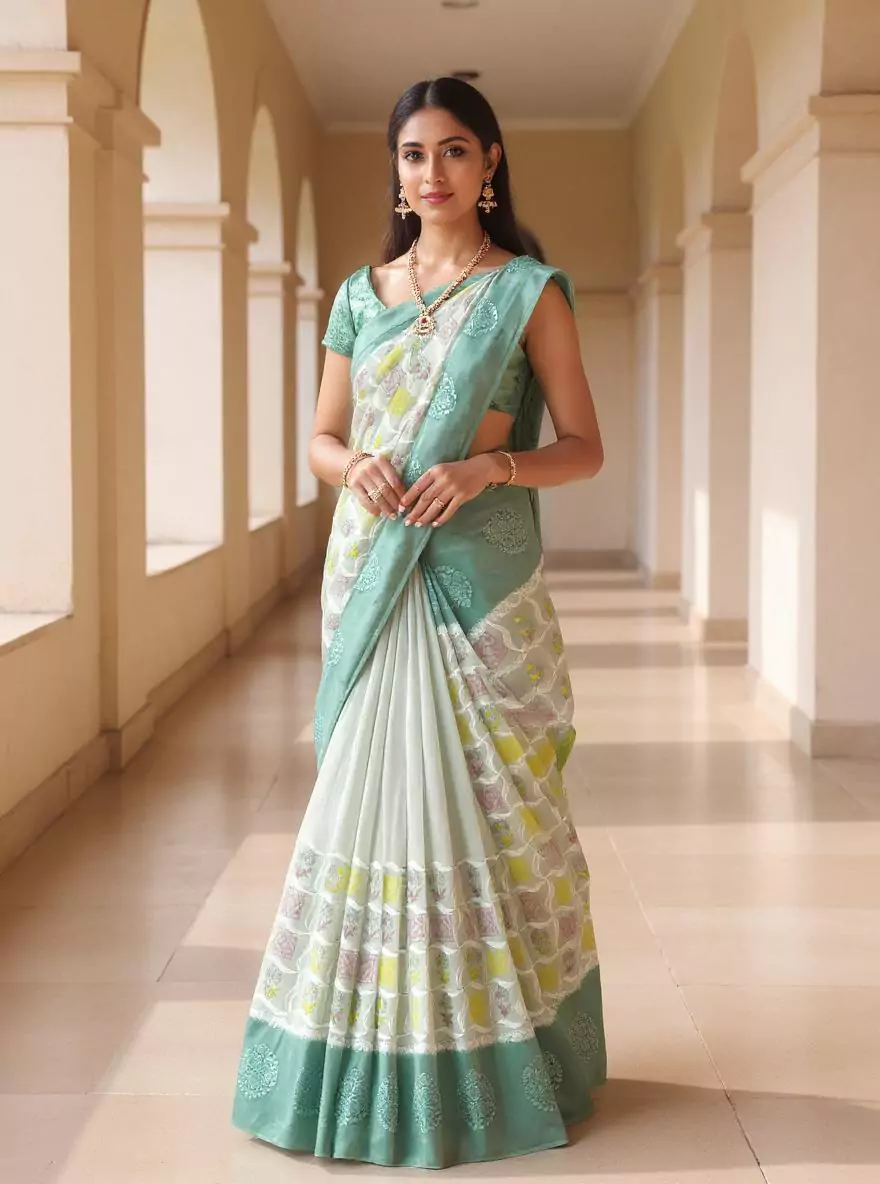 Mehendi Green Floral with Paisely Design Kanchi Pattu Silk Saree